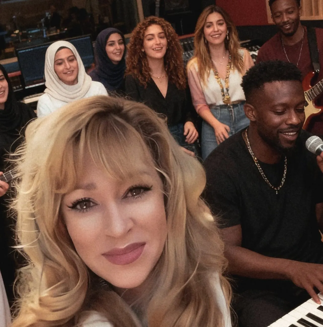 Gloria May Byron with her band in the studio