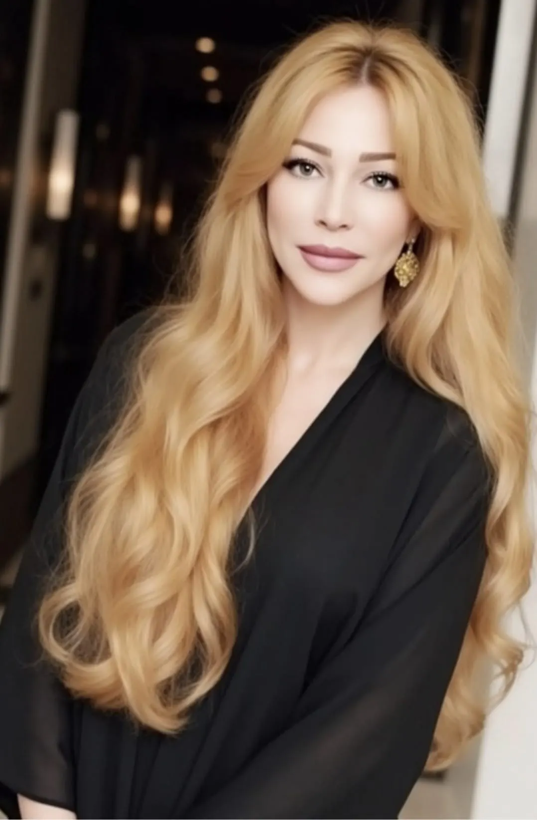 Gloria May Byron in a black dress